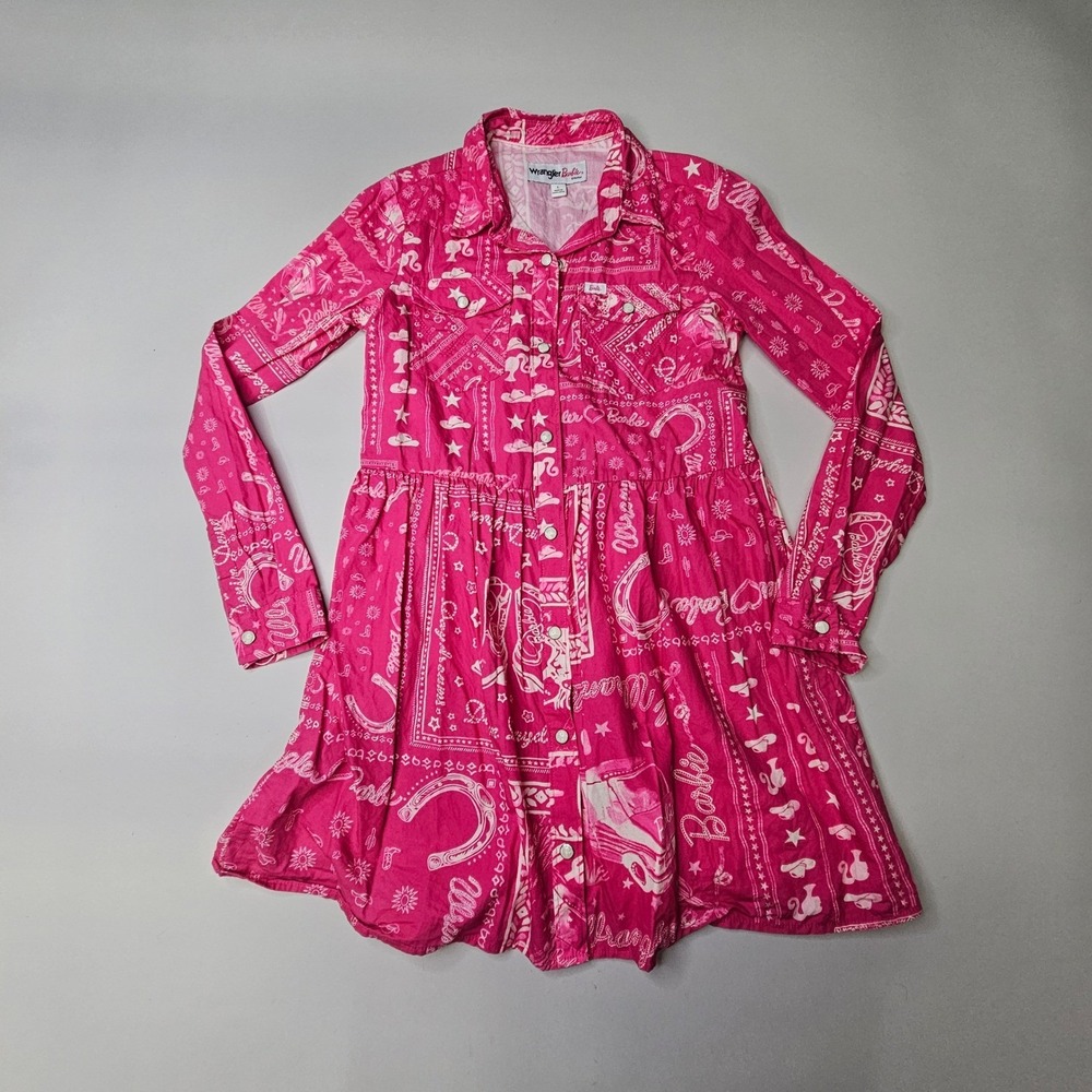 Wrangler Barbie Dress Kids Large Pink Good Western Bandana Snap Front Cotton